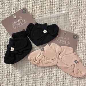 NWT Goumi Kids Baby Boots Set Asphalt & Rose SZ 6-12mo Bamboo Booties Pink Black